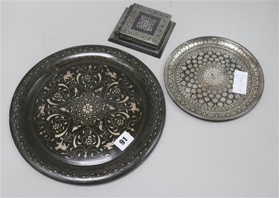 Two Bidri plates and a cigarette dispenser